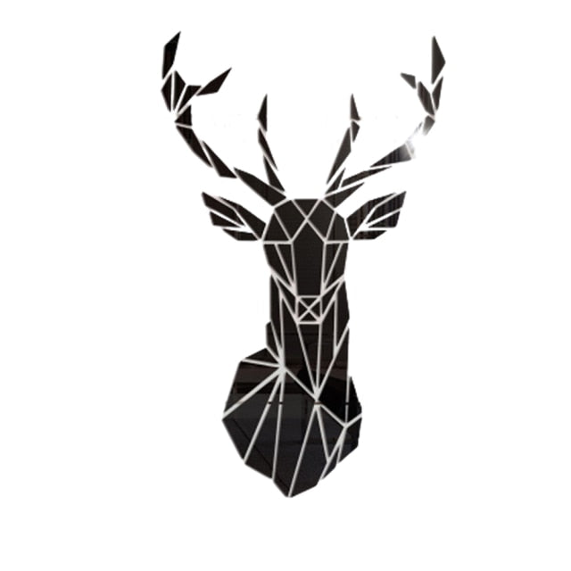 Qfdian 3D Deer Head Mirror Wall Sticker - DIY Acrylic Mirror Decals for Living Room, Bedroom, and Kids Room