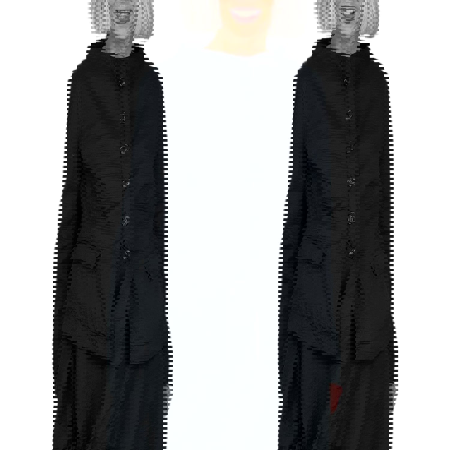 Long Sleeve Collarless Button Front Jacket