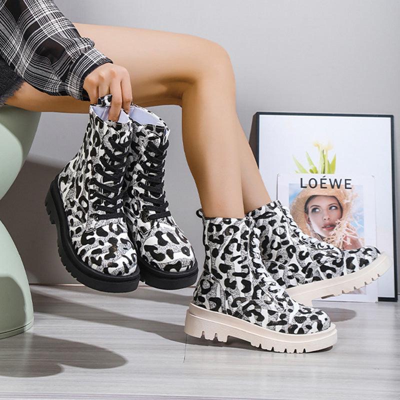 Maxime Black White Leopard Cowgirl Boots