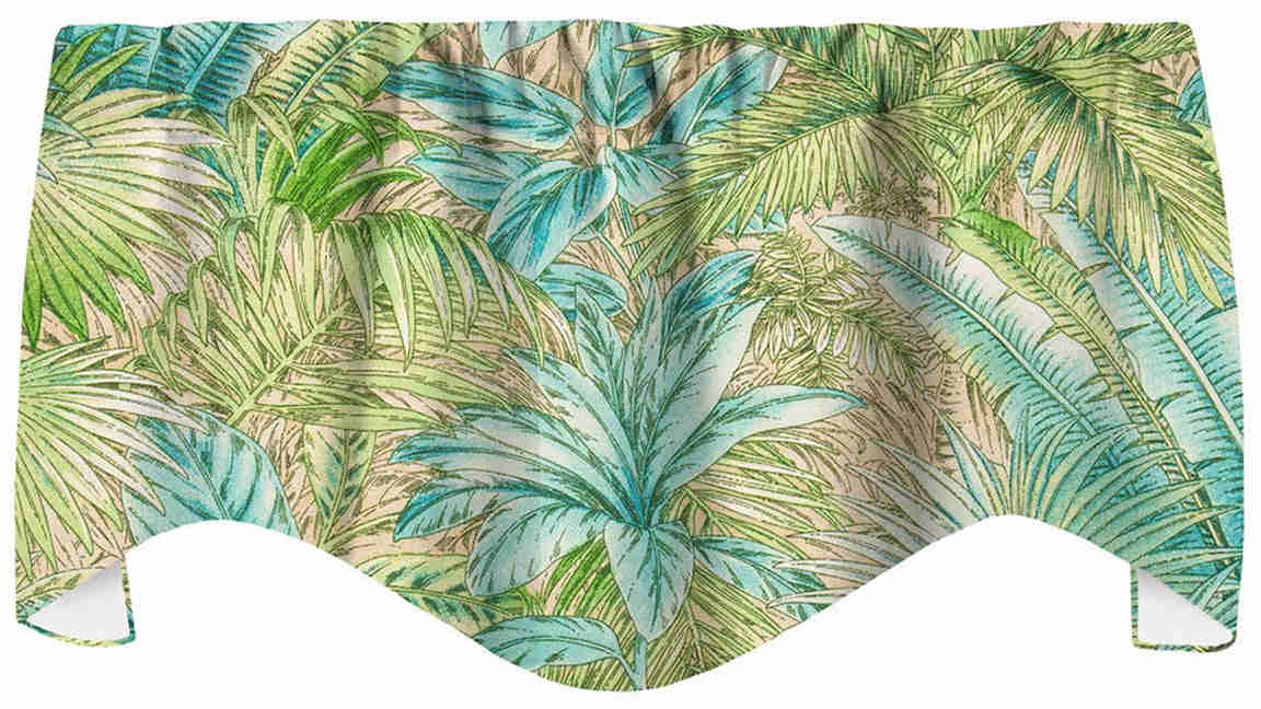 Tommy Bahama Beach Decor Valance Curtains - Tropical Print, Green Lined, 53 x 18 Inches