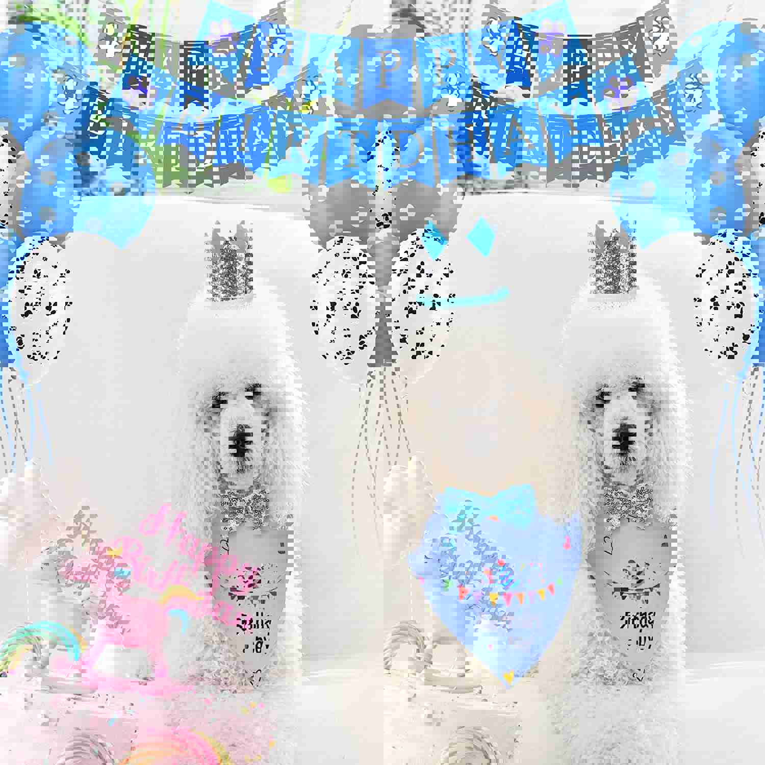Dog Birthday Party Supplies Set with Bandana, Hat, Bowtie, and Balloons