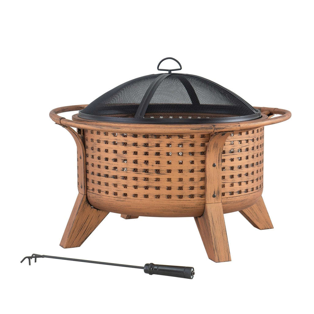 Sunjoy 30 in. Outdoor Fire Pit with Spark Screen and Fire Poker