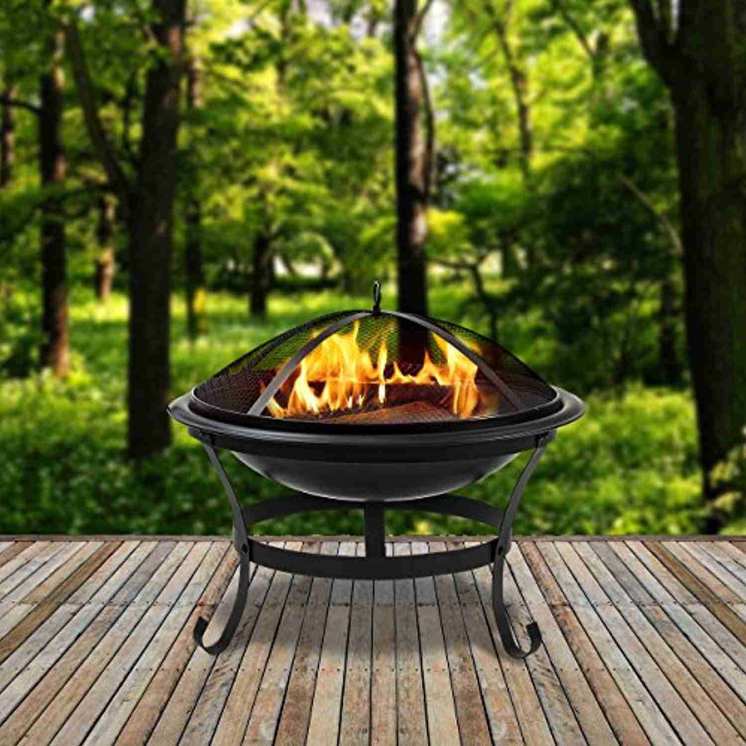 Sorbus 22" Fire Pit Bowl with Mesh Cover, Log Grate, and Poker Tool for Outdoor Use