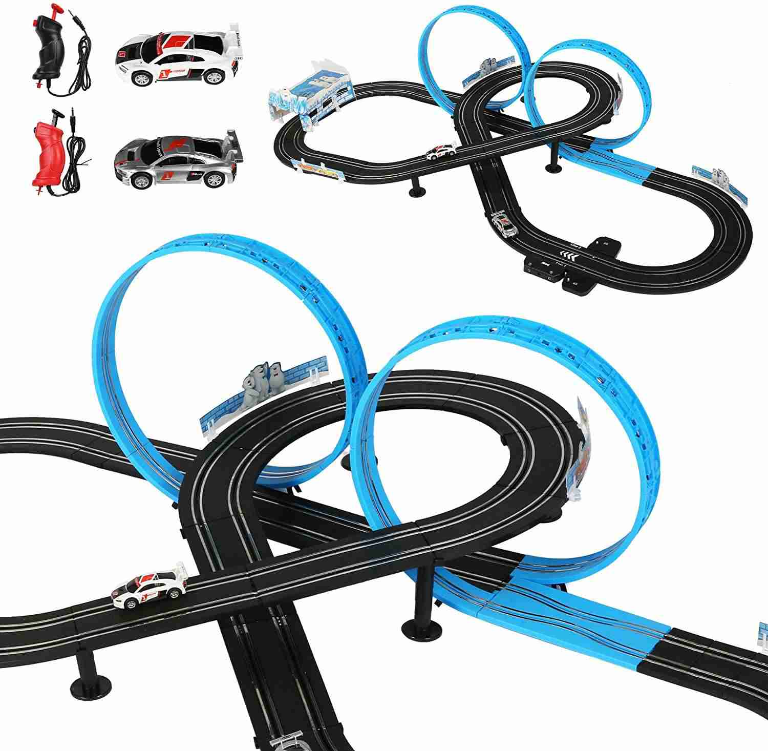 Children’s Electric Racing Track Set with 2 Slot Cars (1:64 Scale) and 20ft Track