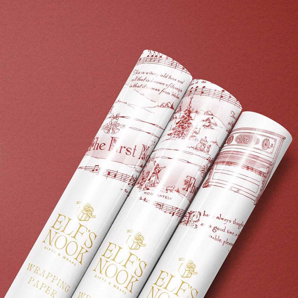 Vintage Christmas Carol Red Wrapping Paper Rolls | Festive Holiday Music Sheets Gift Wraps