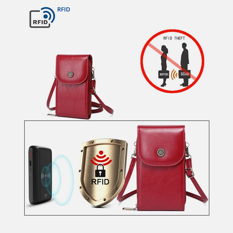 Large Capacity Genuine Leather Crossbody Phone Bag for Women