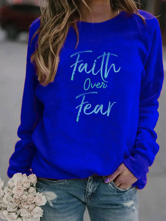 Women's Faith Over Fear Letter Printed Fleece Hoodie
