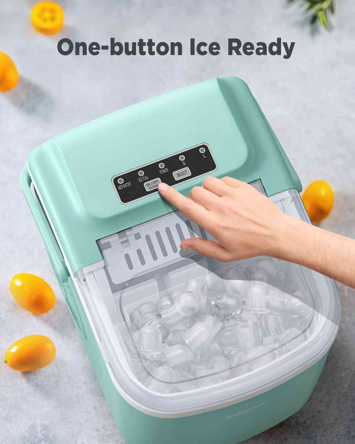 Countertop Ice Maker, 9 Cubes Ready in 6 Mins, 26Lbs in 24Hrs, Self-Cleaning, 2 Sizes of Bullet Ice, Green