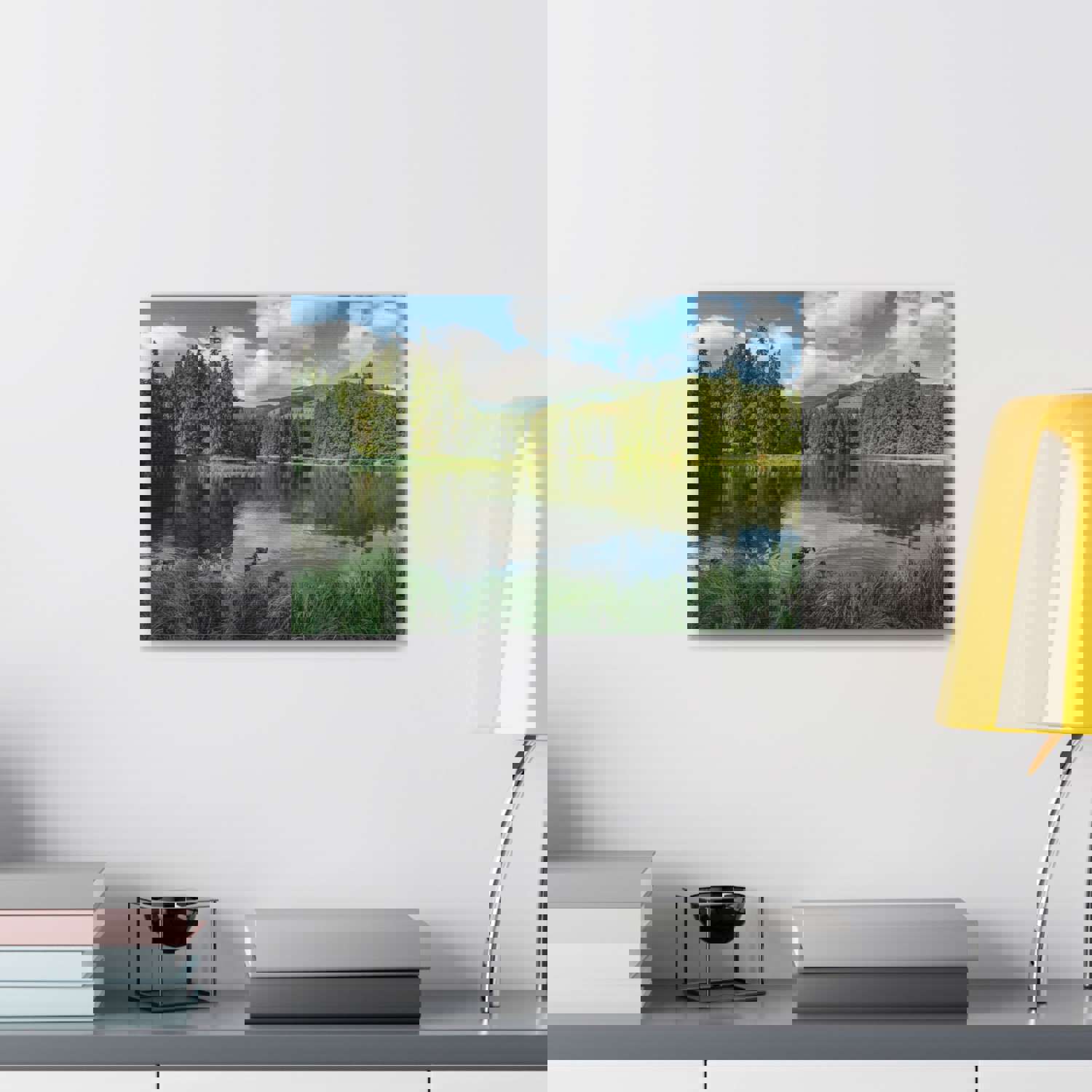 Lake Reflection Green Forest Nature Wilderness Photography Canvas Wall Art