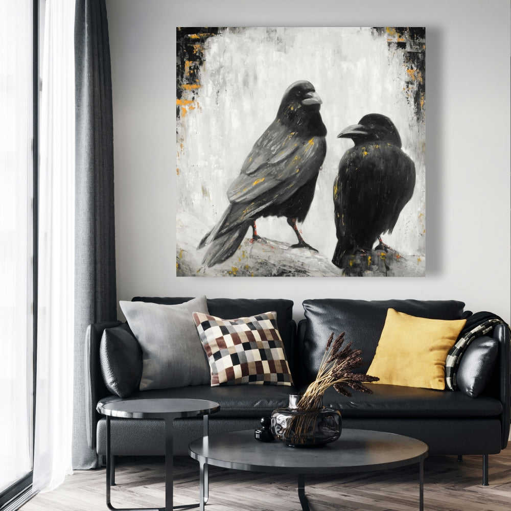 Two Crows Birds Fine Art Gallery Wrapped Canvas 36x36