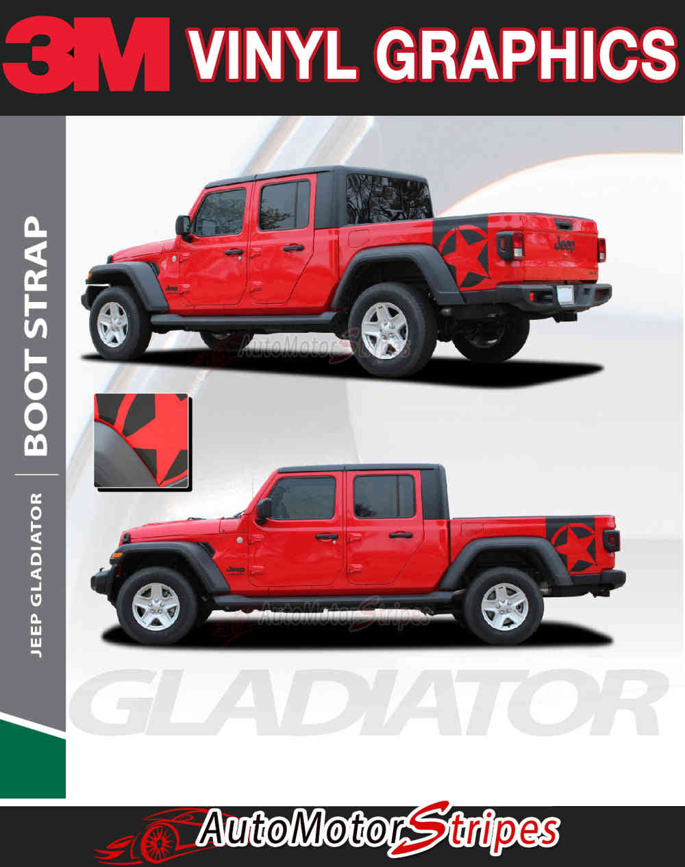 2020-2024 Jeep Gladiator Side Star Decals Boot Strap Body Vinyl Graphic Stripes Kit