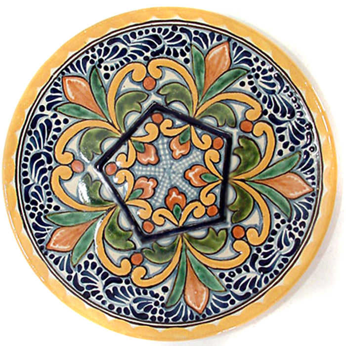 Authentic Talavera Plate with Flowers Geometric Design