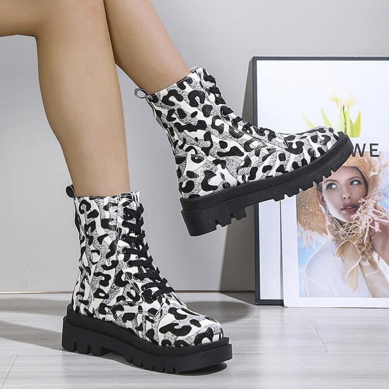 Maxime Black White Leopard Cowgirl Boots