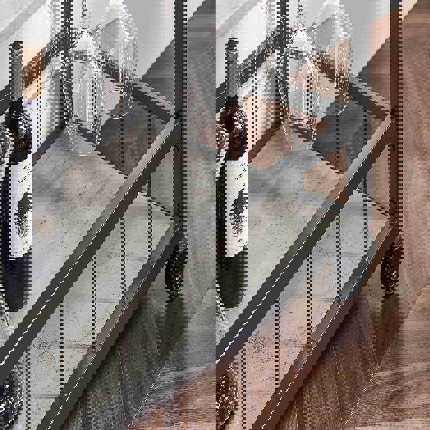 3 Tiers Kitchen Trolley Serving Cart with Wine Rack, FKW56-HG