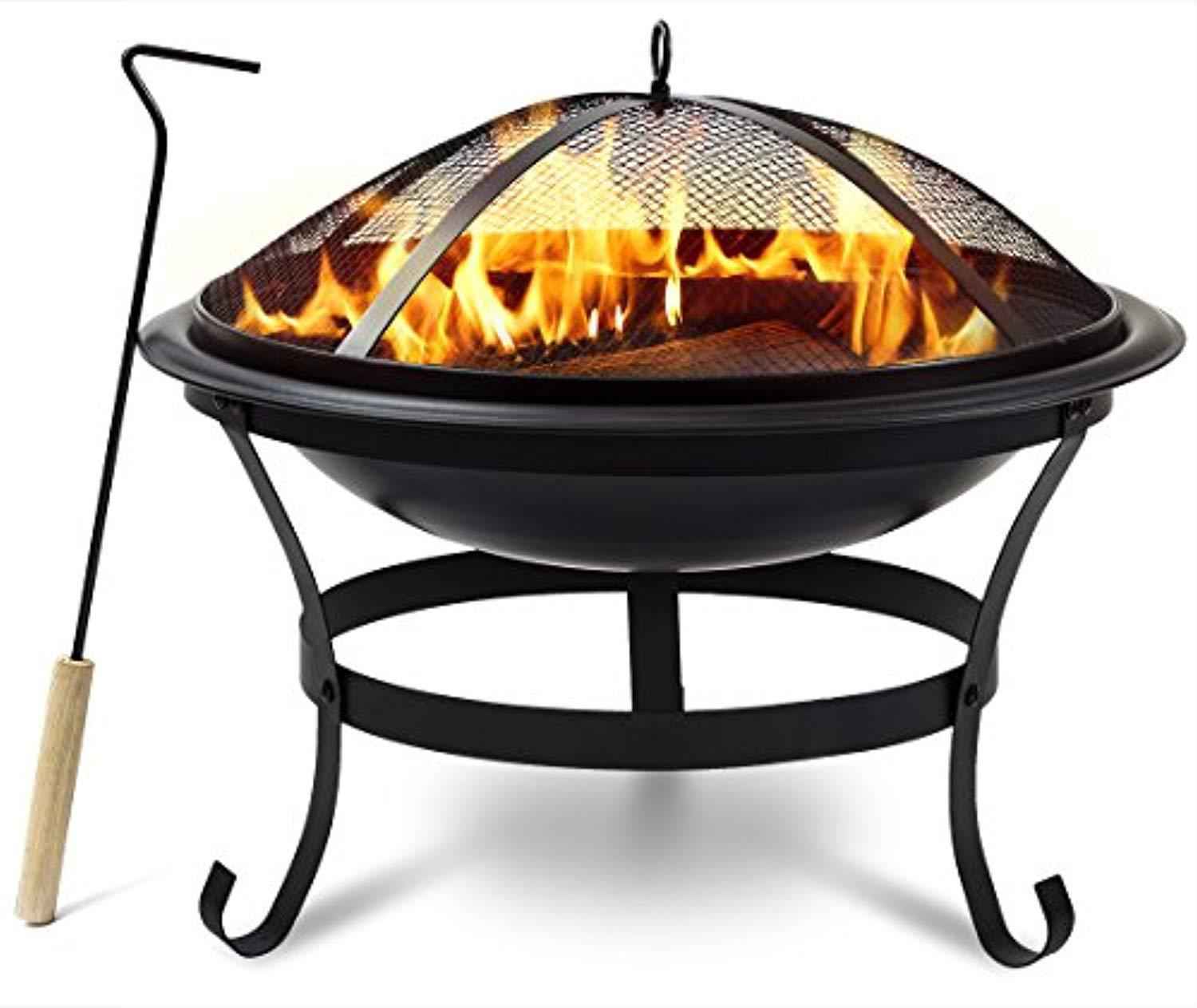 Sorbus 22" Fire Pit Bowl with Mesh Cover, Log Grate, and Poker Tool for Outdoor Use