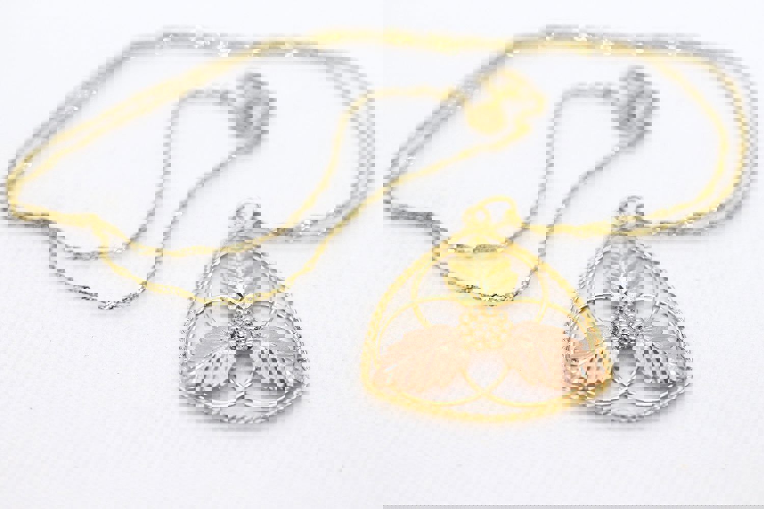 Vintage Black Hills Gold Necklace with 10k Tri-Color Leaves Pendant