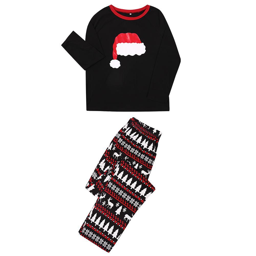 Fashion Family Christmas Hat Pattern Pajamas Set Long Sleeve 2 Pieces Sleepwear Set