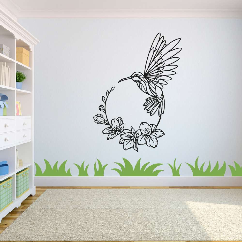 Floral Vinyl Wall Sticker - Bird and Flower Garden Design