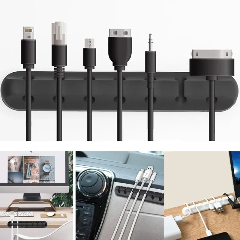 SRline 3/5/7 Clips Cable Winder - Self Adhesive USB Charging Cable Holder for Desk Organization
