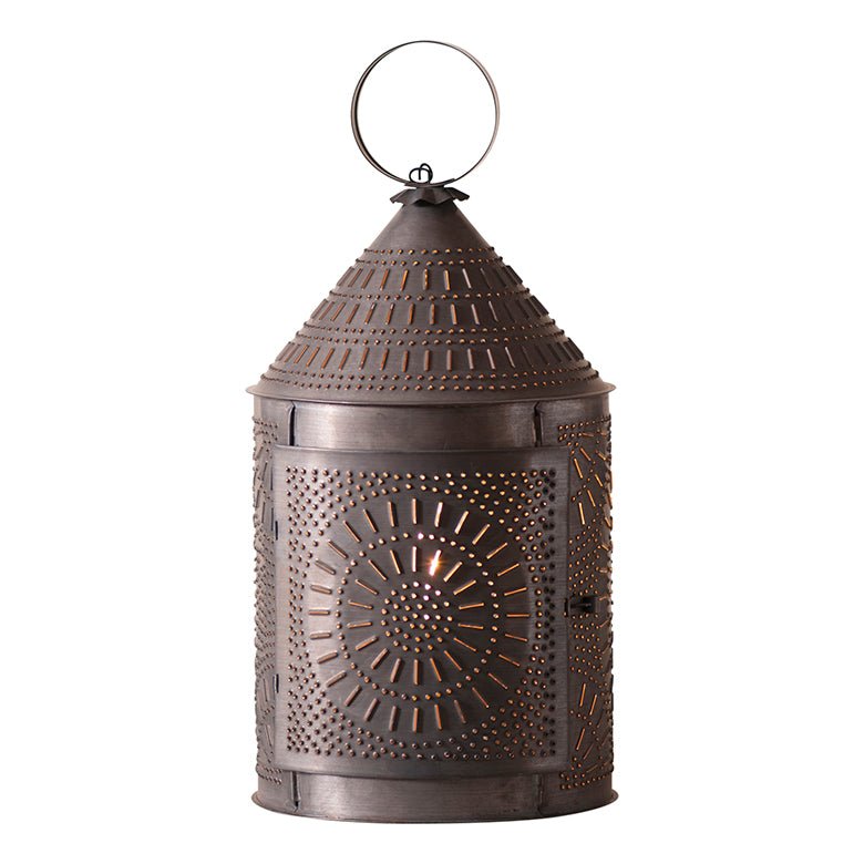 Large Fireside Colonial Lantern with Chisel Pattern in Kettle Black Finish