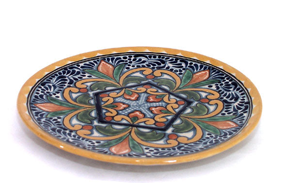 Authentic Talavera Plate with Flowers Geometric Design