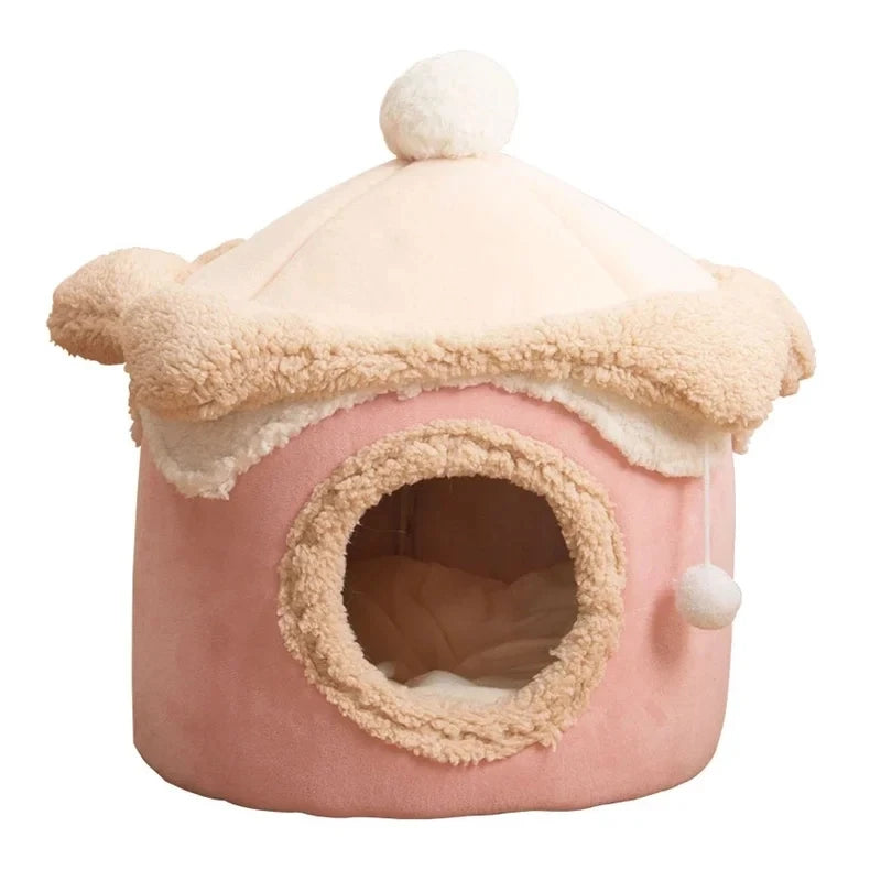 Warm Winter Cat Dog House - Geometric Ice Cream Design Pet Nest for Small to Medium Pets