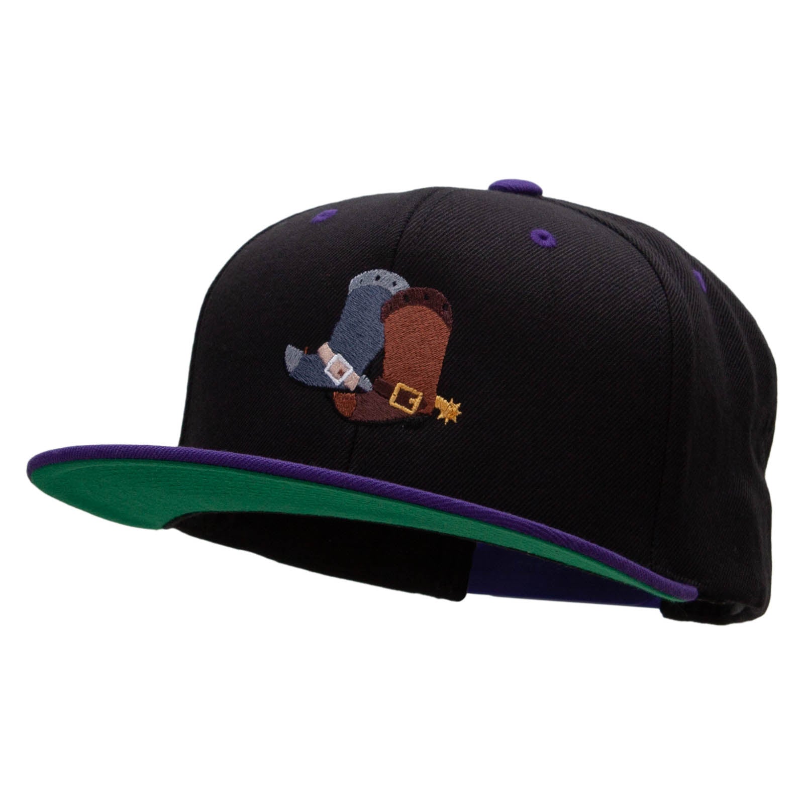 Cute Cowboy Boots Embroidered Wool Blend 2 Tone Classic Snapback Hat