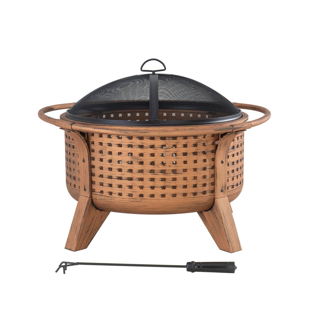 Sunjoy 30 in. Outdoor Fire Pit with Spark Screen and Fire Poker