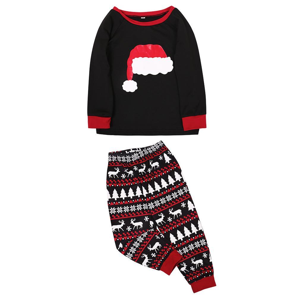 Fashion Family Christmas Hat Pattern Pajamas Set Long Sleeve 2 Pieces Sleepwear Set