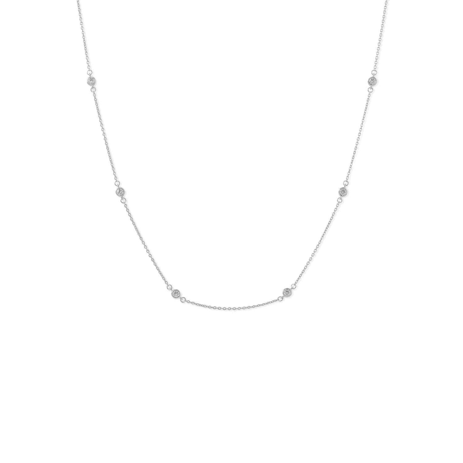 16+2 Extension Rhodium Plated 6 Bezel Set CZ Necklace