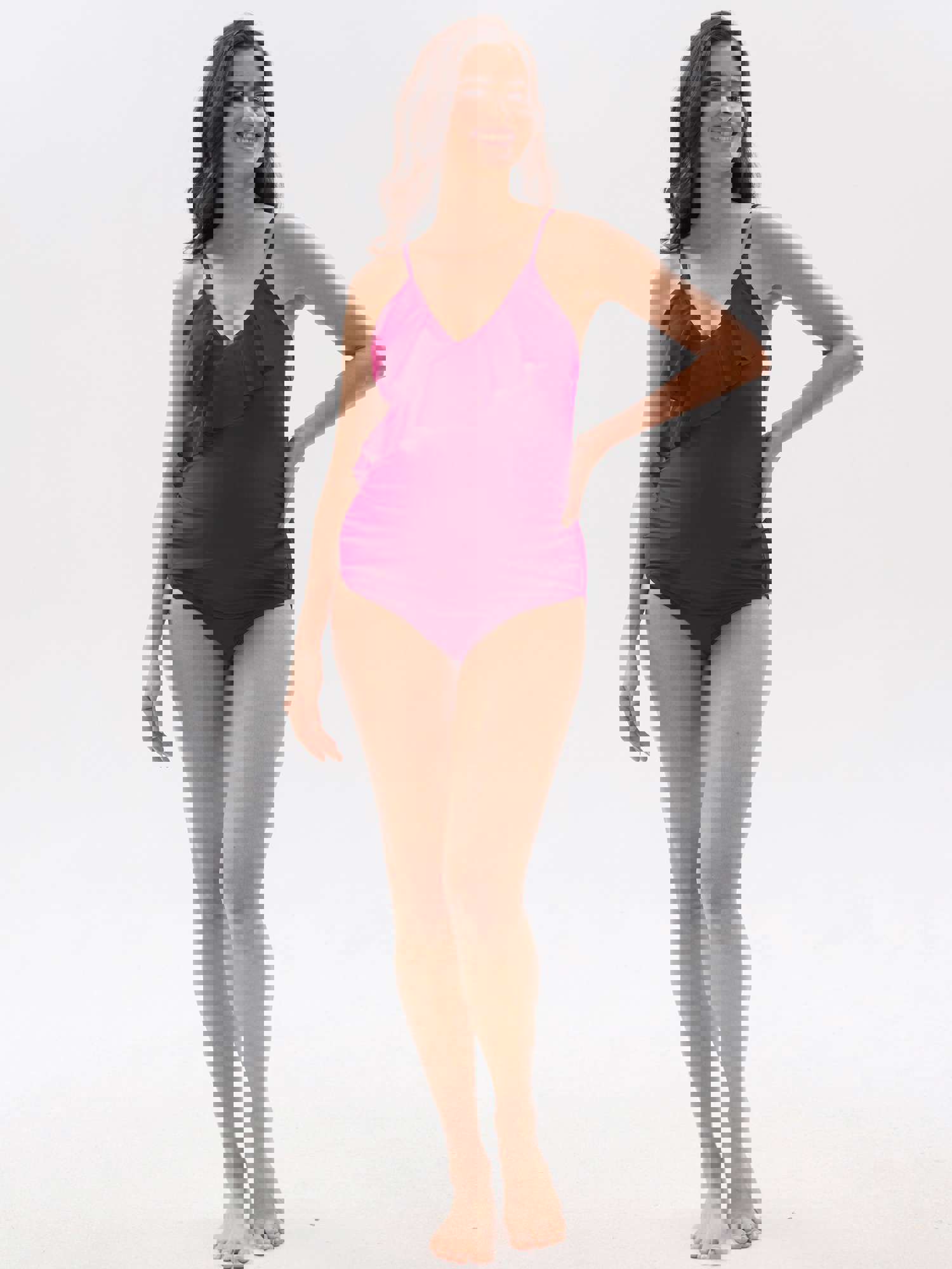 Wine Red Ruffle Strappy Cross Back Maternity One-Piece Swimsuit