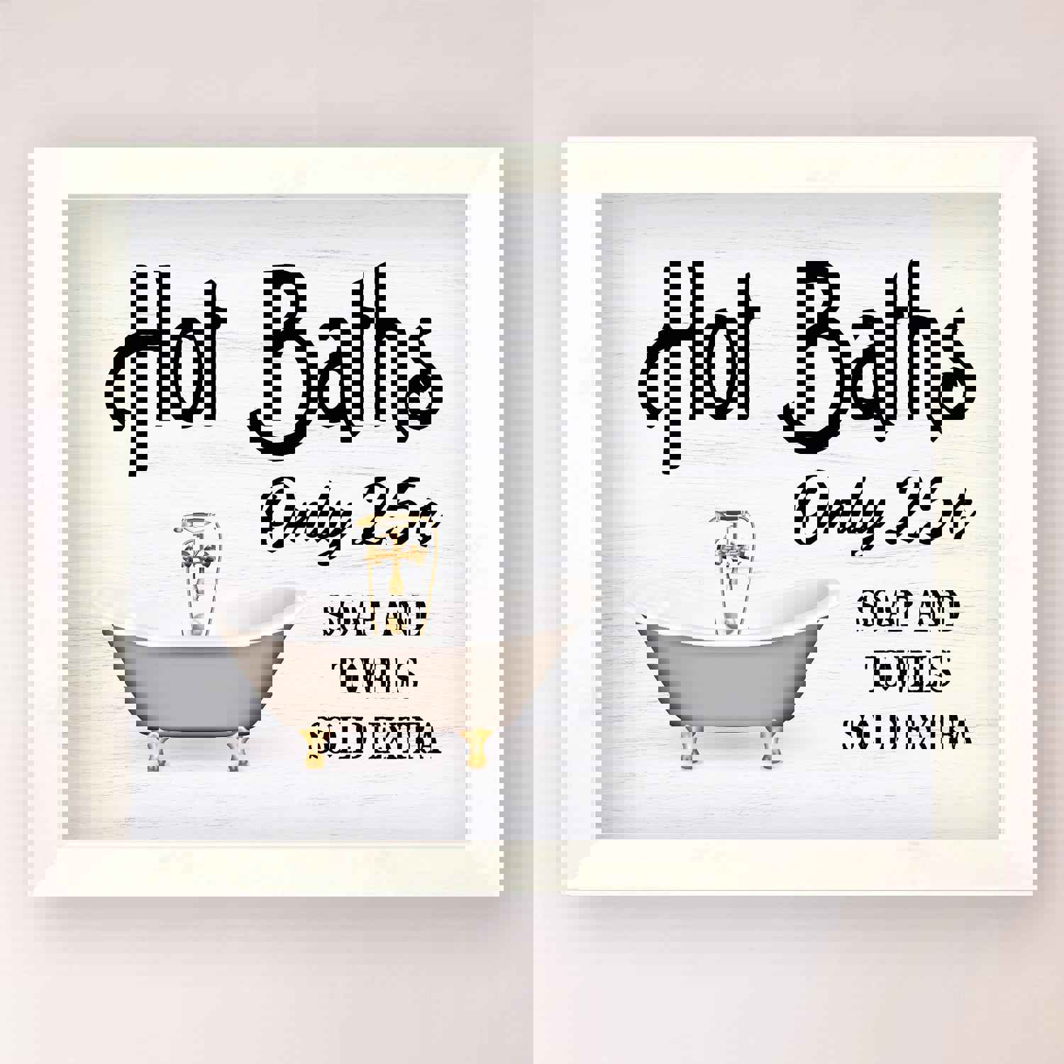 Hot Baths-Only 25 Cents-Fun Vintage Bathroom Sign -10 x 8 Country Rustic Wall Art -Ready to Frame
