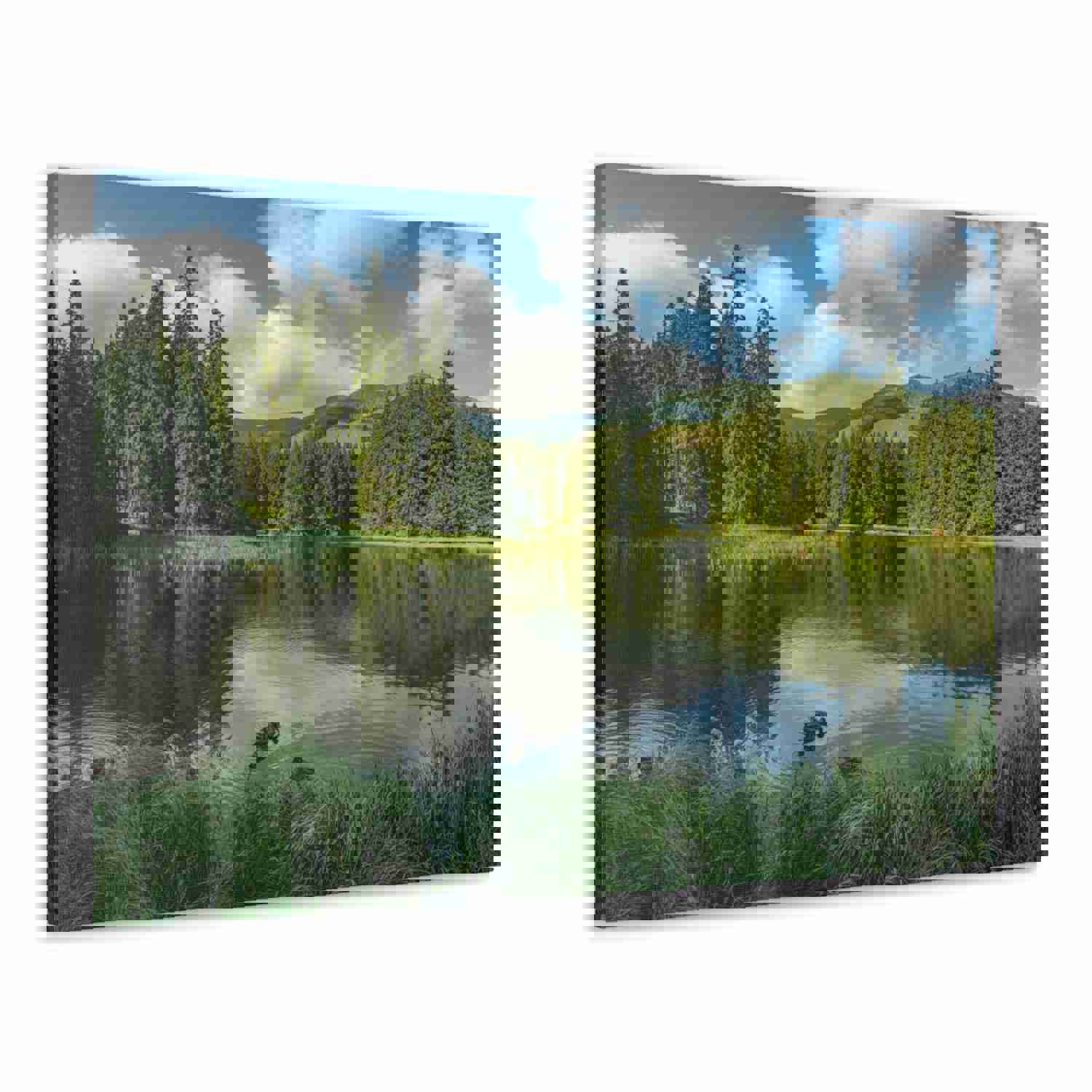 Lake Reflection Green Forest Nature Wilderness Photography Canvas Wall Art