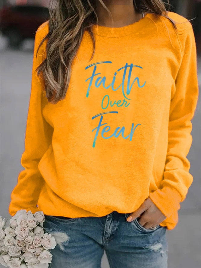 Women's Faith Over Fear Letter Printed Fleece Hoodie