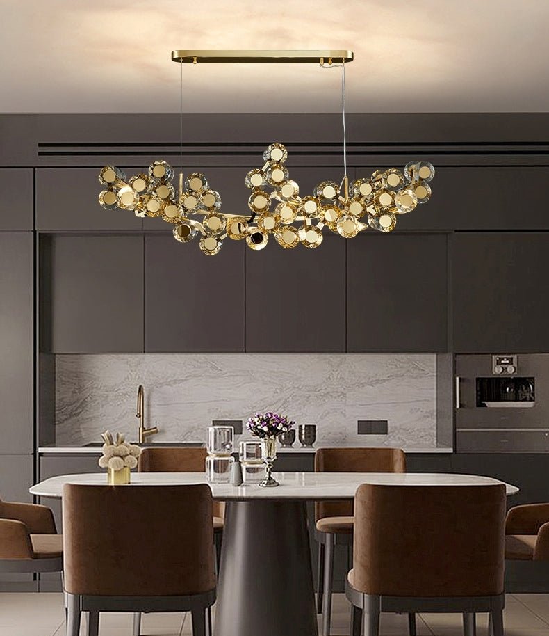 MIRODEMI® Gold Rectangular Crystal LED Chandelier - Modern Luxury Lighting for Living Room & Kitchen Island