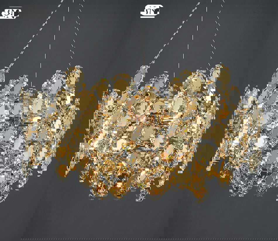 MIRODEMI® Gold Rectangular Crystal LED Chandelier - Modern Luxury Lighting for Living Room & Kitchen Island