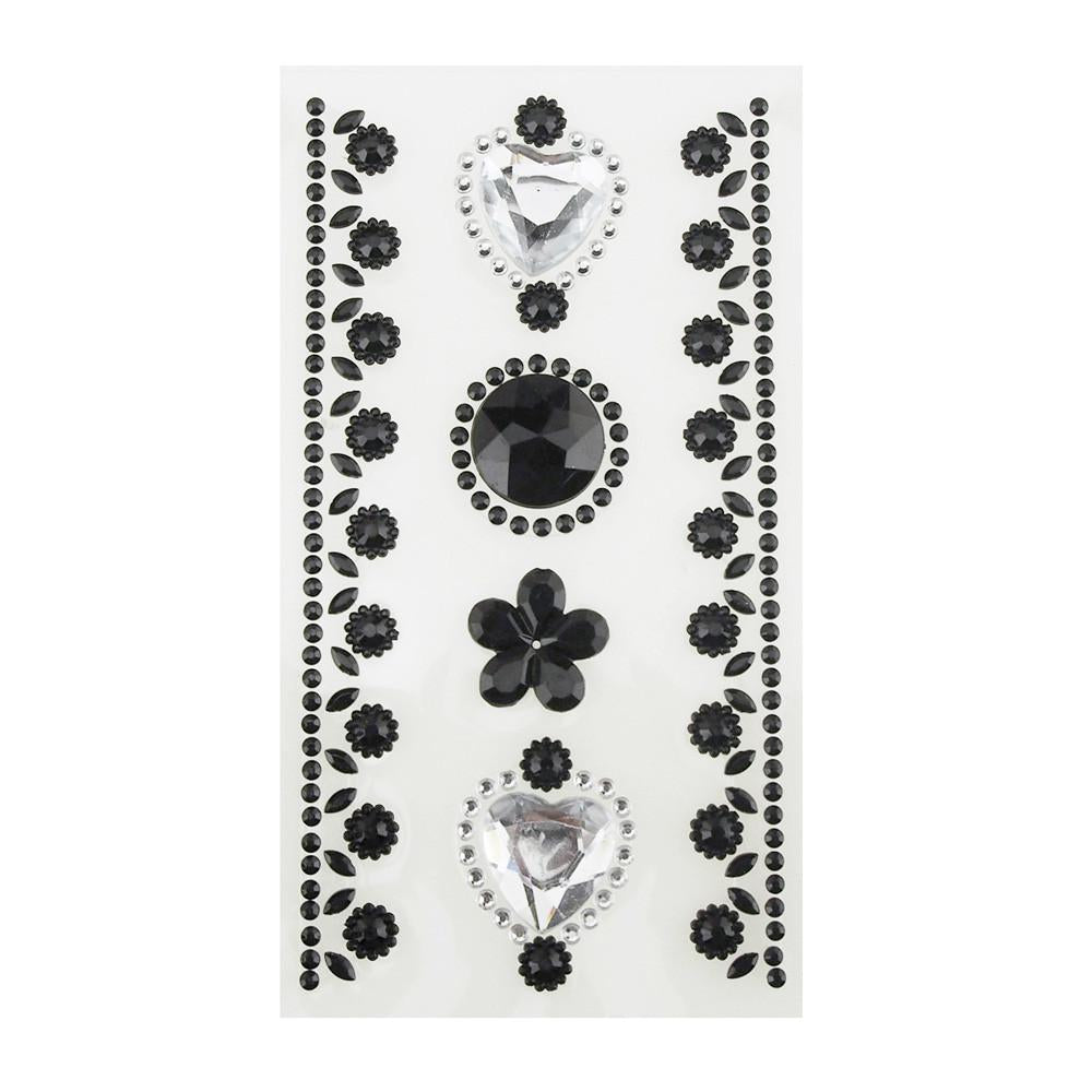Self-Adhesive Rhinestone Stickers - Circle, Flower, Hearts (6-count)