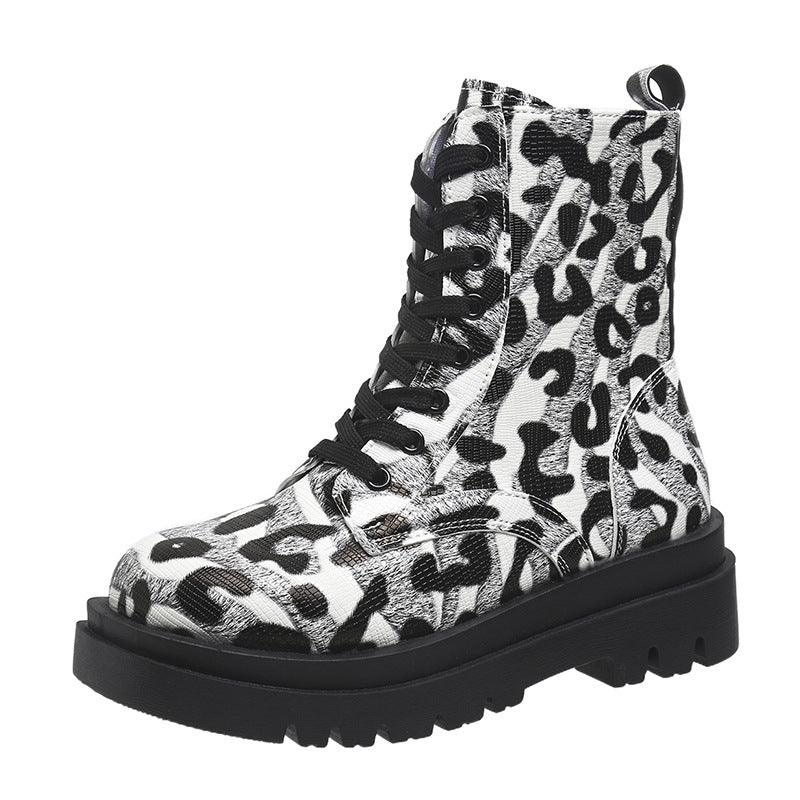 Maxime Black White Leopard Cowgirl Boots