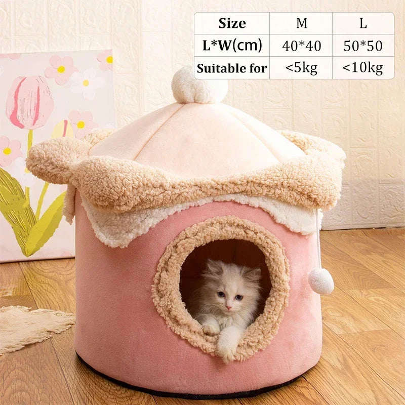 Warm Winter Cat Dog House - Geometric Ice Cream Design Pet Nest for Small to Medium Pets