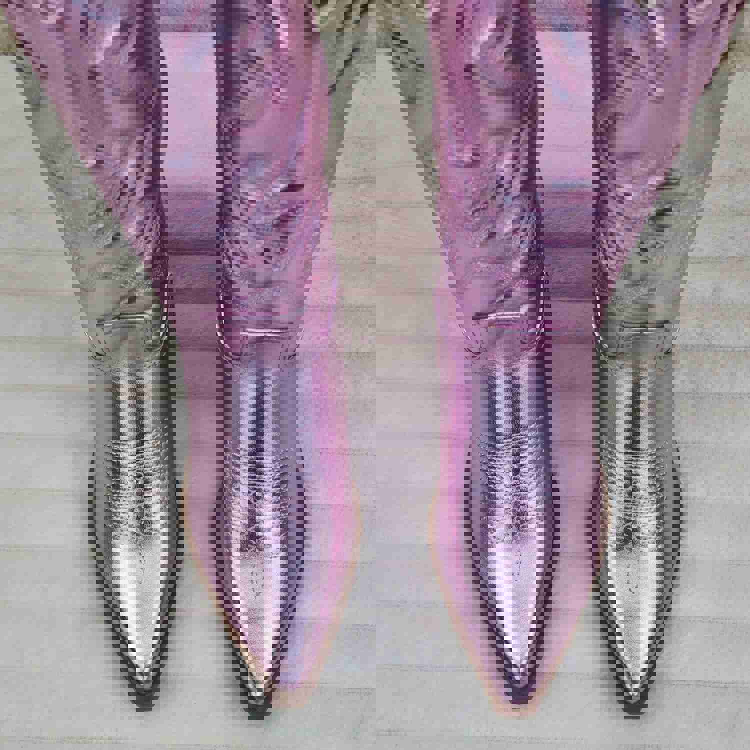 Disco Cowgirl Metallic Pink Cowboy Knee Boots with Western Block Heels