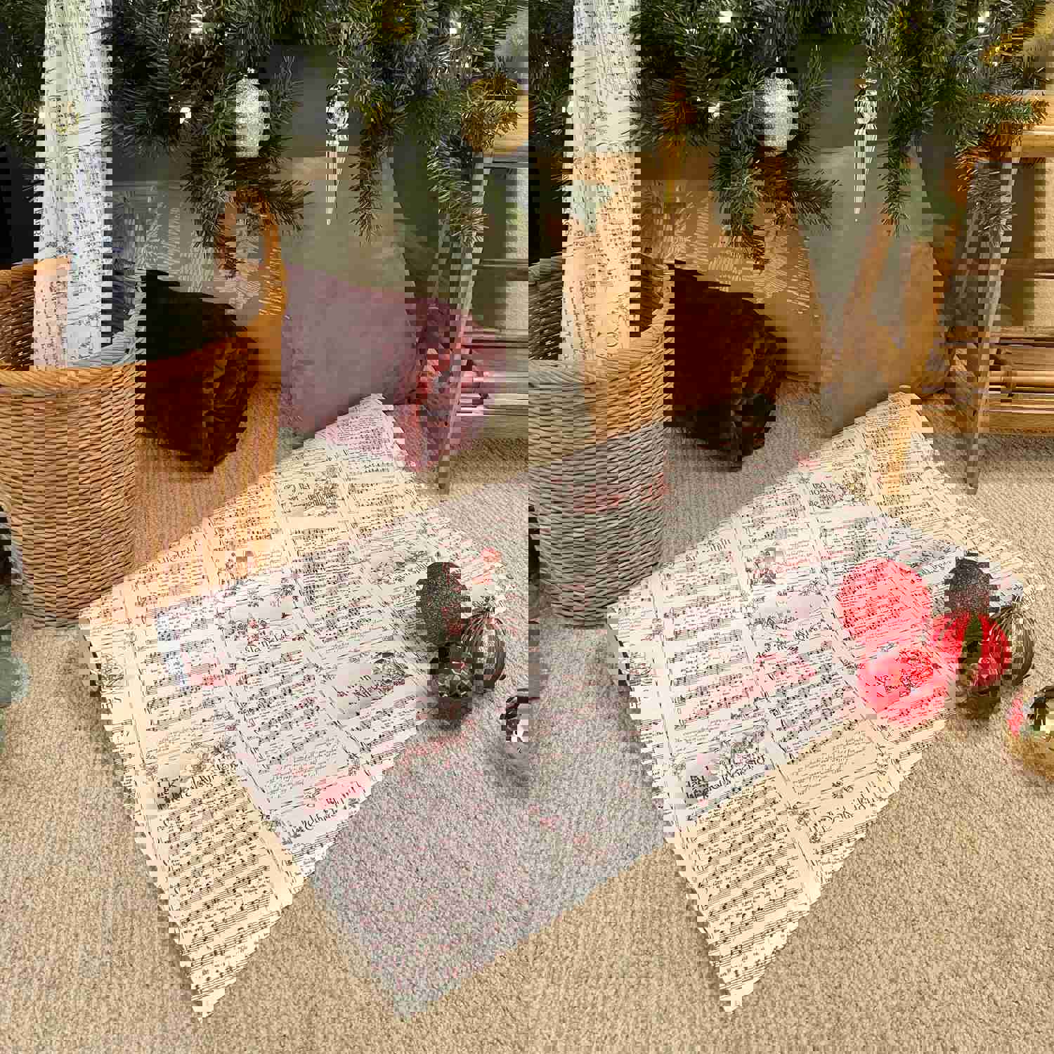 Vintage Christmas Carol Red Wrapping Paper Rolls | Festive Holiday Music Sheets Gift Wraps