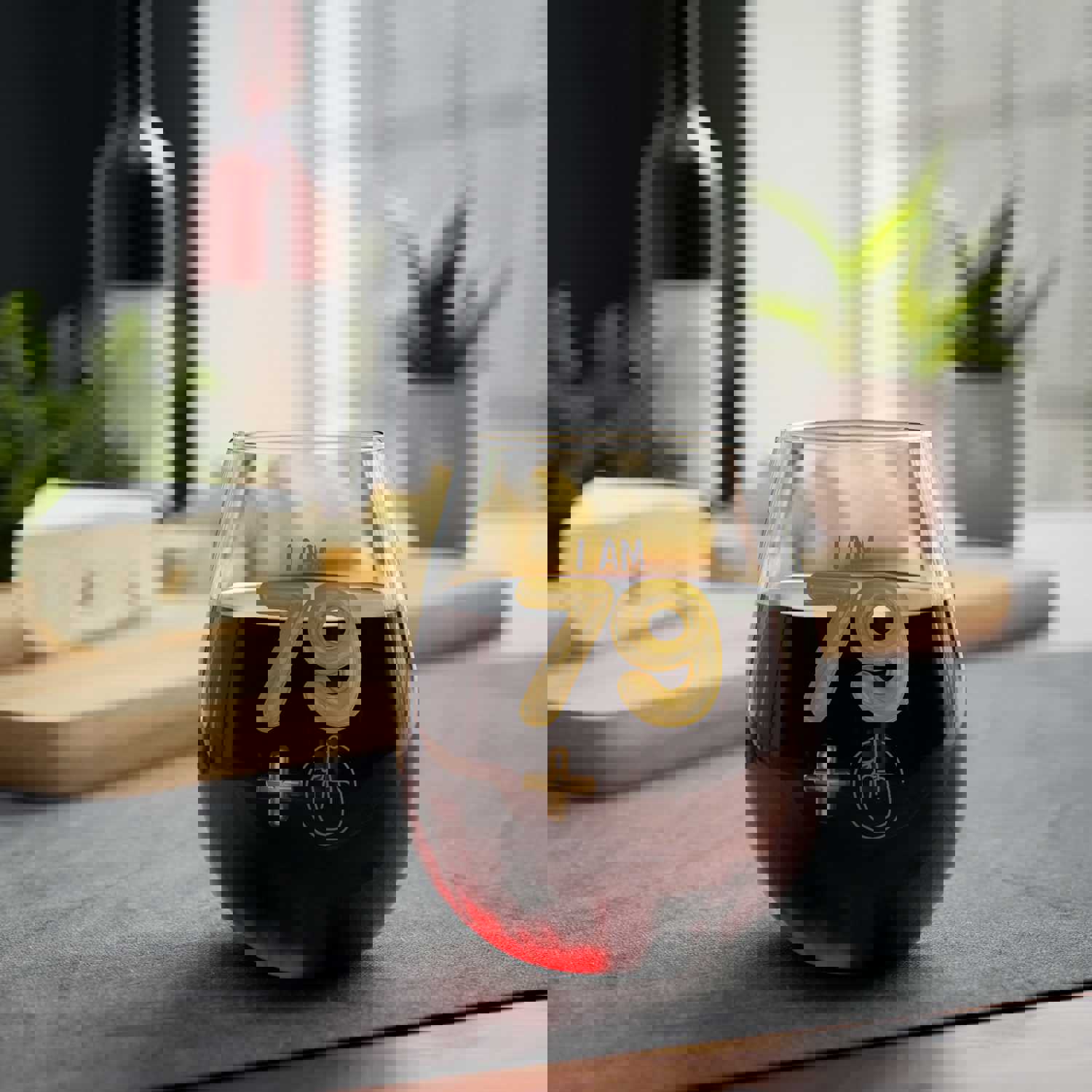 80th Birthday Stemless Wine Glass - Funny Gift with Middle Finger Design