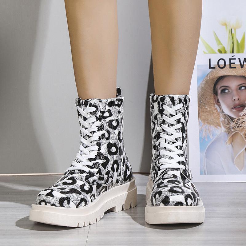 Maxime Black White Leopard Cowgirl Boots
