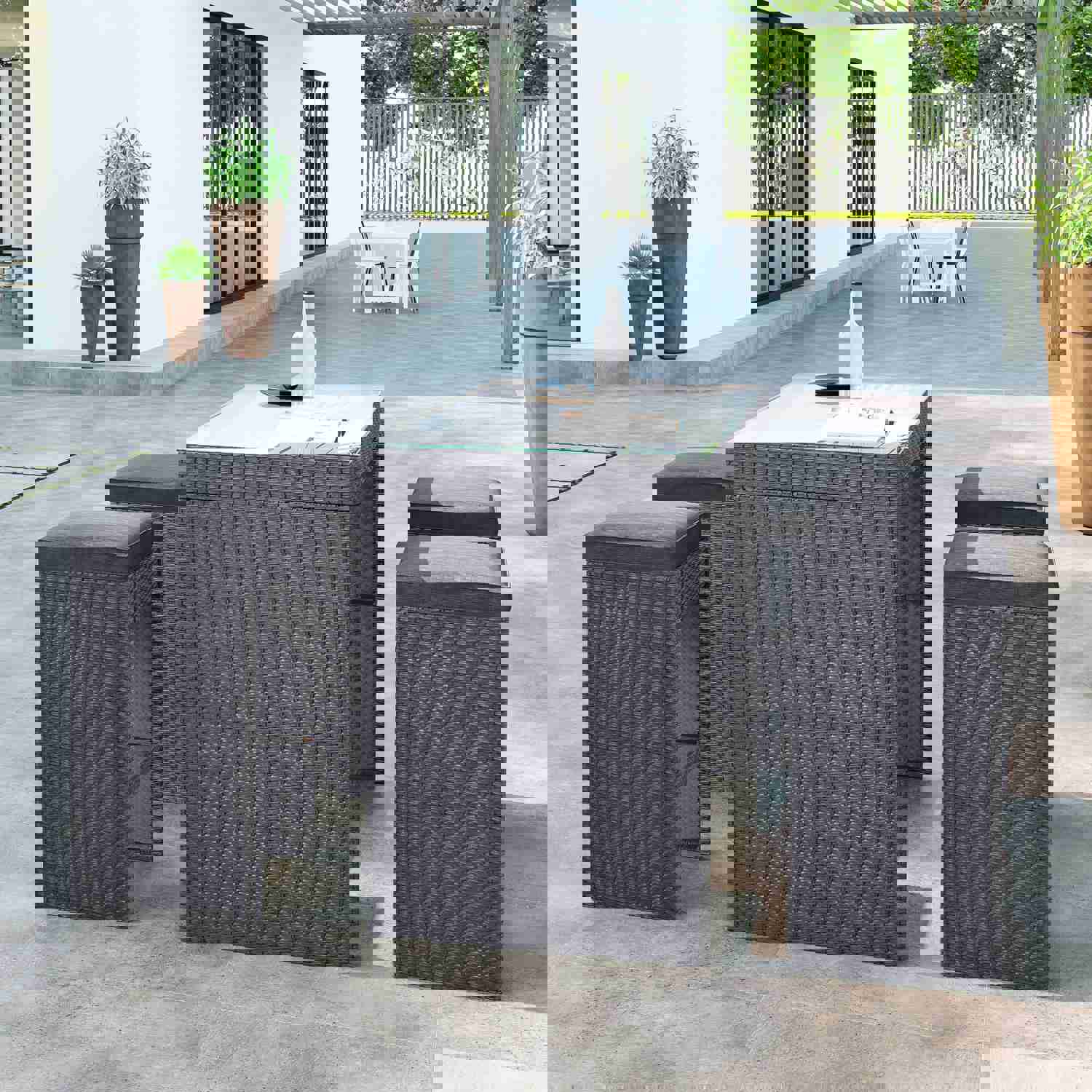 Topmax 5-piece Rattan Outdoor Patio Furniture Set with Gray Cushion and Wicker