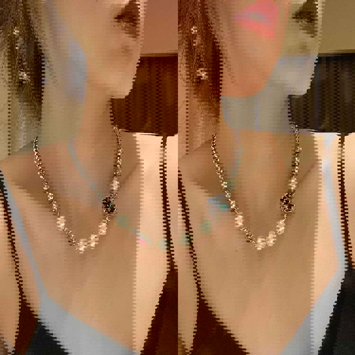 Halloween Funny Ghost Necklaces Scary Creative Pearl Crystals Cactus Pendant Short Clavicle Chain Womens Accessories