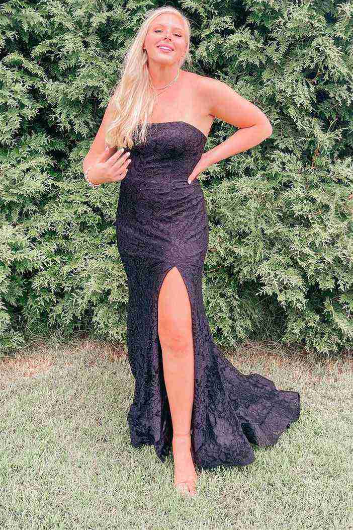 Black Lace Strapless Mermaid Formal Dress