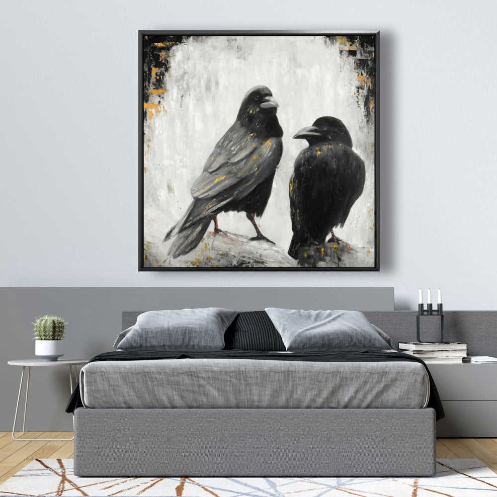 Two Crows Birds Fine Art Gallery Wrapped Canvas 36x36