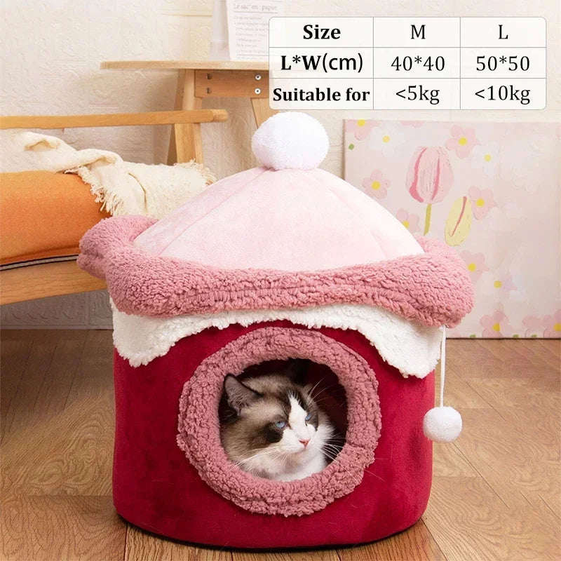 Warm Winter Cat Dog House - Geometric Ice Cream Design Pet Nest for Small to Medium Pets