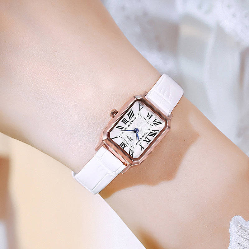 GEDI Women's Fashion Rose Gold Square Retro Roman Scale Waterproof Watch - Korean Style Simple Leather
