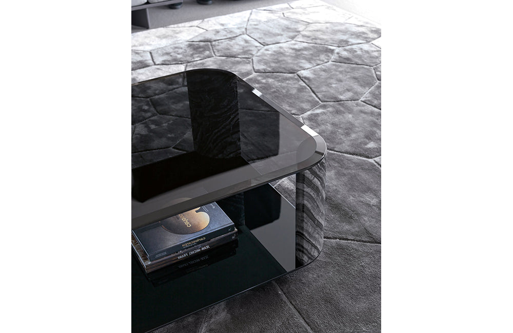 MIRAGE 2 Rectangular Cocktail Table with Smoked Glass and Kenya Black Marble Legs